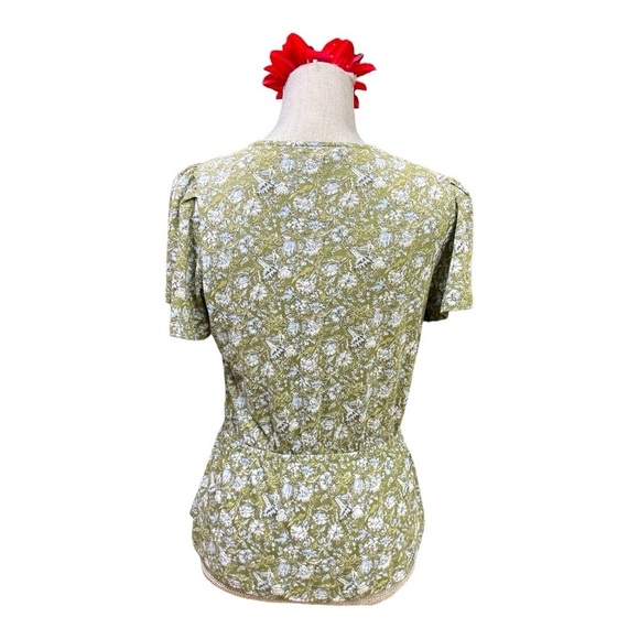 Lucky brand peplum Green Blue floral blouse/ Top size S/P - Picture 3 of 13